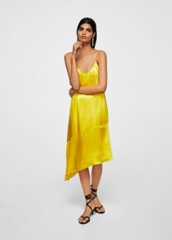 Mango Asymmetrical satin dress ~ silky yellow dresses - flipped