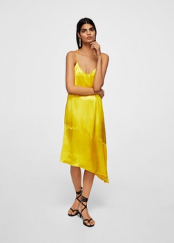 Mango Asymmetrical satin dress ~ silky yellow dresses