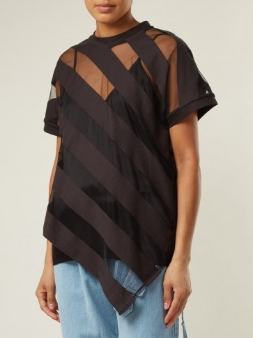 MARQUES’ALMEIDA Asymmetric-hem striped devoré cotton-blend top ~ sheer black tops - flipped