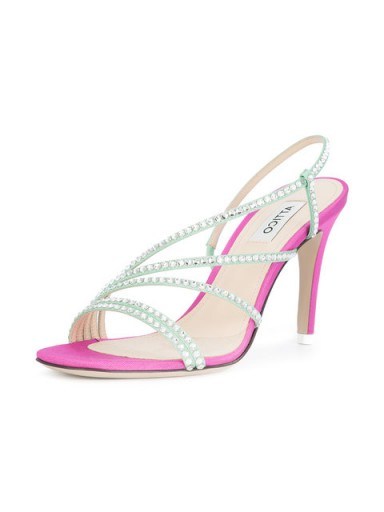 ATTICO rhinestone sandals in fuchsia and mint – pink and green embellished slingbacks - flipped