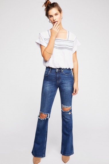 Free People Authentic Ripped Flare | indigo denim flared jeans