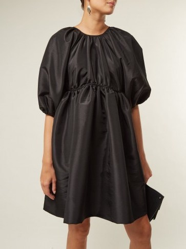 CECILIE BAHNSEN Ava puff-sleeved black taffeta dress ~ feminine lbd ~ gathered evening dresses - flipped