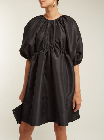 CECILIE BAHNSEN Ava puff-sleeved black taffeta dress ~ feminine lbd ~ gathered evening dresses