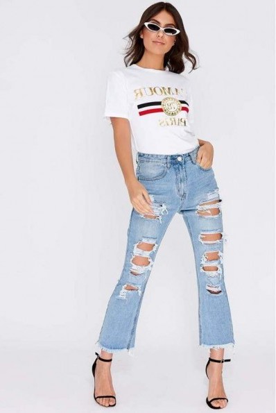 IN THE STYLE BAIZE LIGHT WASH EXTREME DISTRESSED BOYFRIEND JEANS | destroyed denim - flipped