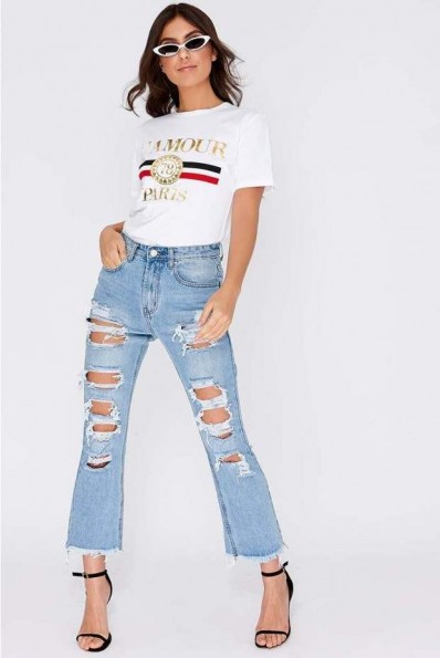 IN THE STYLE BAIZE LIGHT WASH EXTREME DISTRESSED BOYFRIEND JEANS | destroyed denim