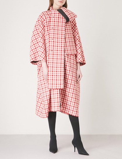 BALENCIAGA Cristobal red and white checked wool-blend coat – oversized coats - flipped