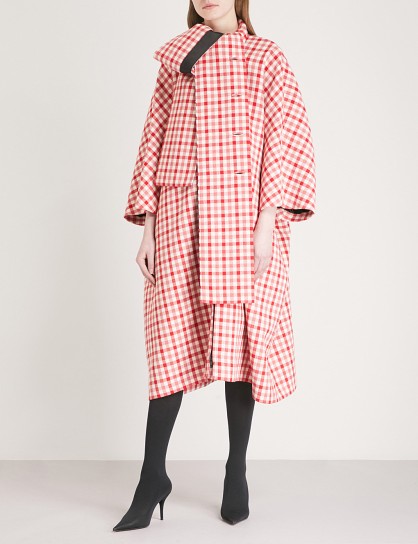 BALENCIAGA Cristobal red and white checked wool-blend coat – oversized coats