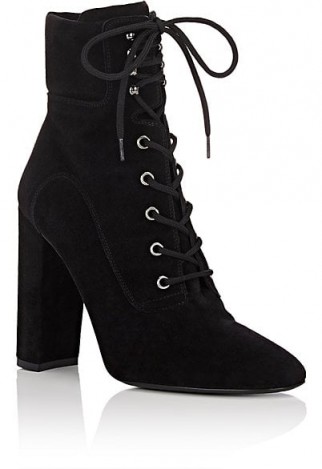 BARNEYS NEW YORK Suede Lace-Up Ankle Boots – as worn by Paris Hilton on Instagram, 11 April 2018. Celebrity footwear | star style fashion