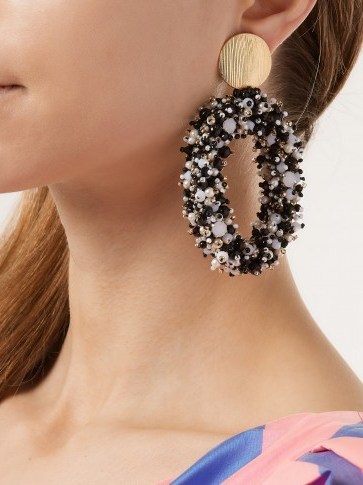 CAROLINA HERRERA Monochrome Bead-embellished hoop-drop earrings ~ black and white beaded statement jewellery - flipped