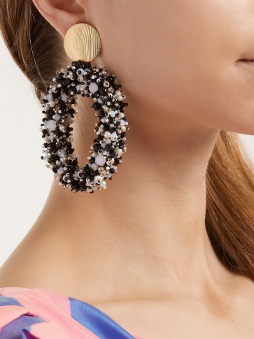 CAROLINA HERRERA Monochrome Bead-embellished hoop-drop earrings ~ black and white beaded statement jewellery