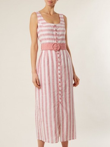 GÜL HÜRGEL Belted striped linen-blend dress ~ pink and white stripe summer dresses - flipped