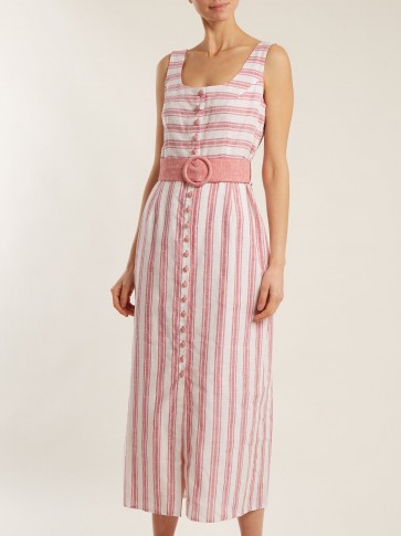 GÜL HÜRGEL Belted striped linen-blend dress ~ pink and white stripe summer dresses