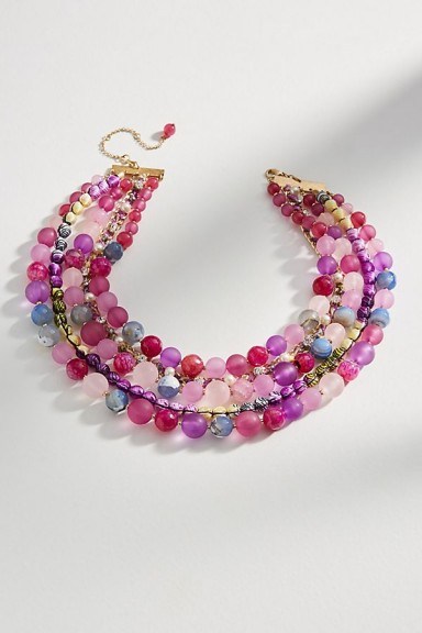 ANTHROPOLOGIE Bernice Layered Necklace | pink beaded statement necklaces - flipped