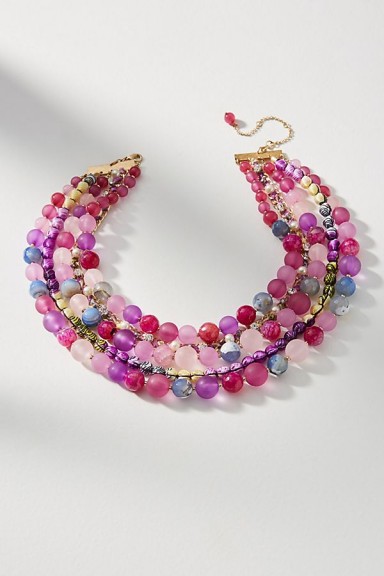 ANTHROPOLOGIE Bernice Layered Necklace | pink beaded statement necklaces