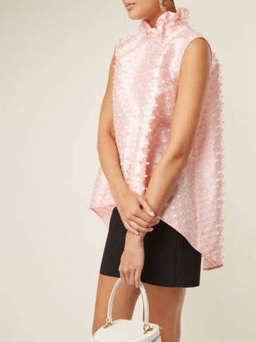 CECILIE BAHNSEN Bjork frilled-neckline top ~ pink sleeveless textured tops - flipped