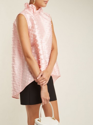 CECILIE BAHNSEN Bjork frilled-neckline top ~ pink sleeveless textured tops
