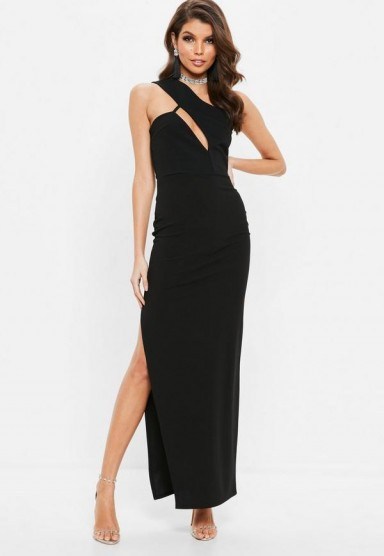 Missguided black one shoulder cut out maxi dress – long glamorous party dresses - flipped