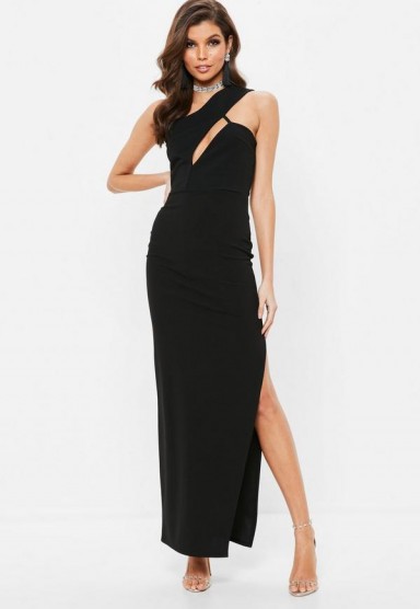 Missguided black one shoulder cut out maxi dress – long glamorous party dresses