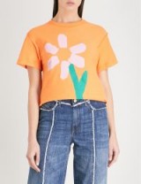 BLOUSE Slim Pickings cotton-jersey T-shirt / orange back print slogan tees