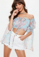 MISSGUIDED blue blossom print milkmaid crop top ~ peasant tops ~ summer style