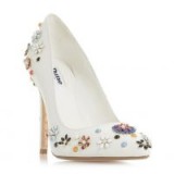DUNE Booquet – White Floral Embellish High Court Heel | white embellished courts
