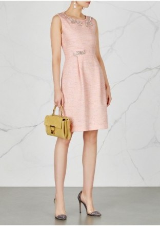 BOUTIQUE MOSCHINO Crystal-embellished tweed shift dress ~ pink sleeveless vintage style dresses ~ cut-out back - flipped