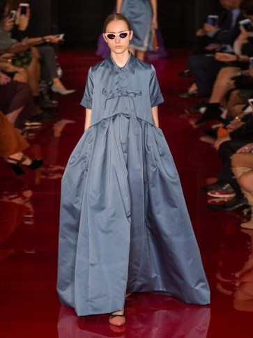 ROCHAS Bow-embellished duchess-satin gown ~ blue full skirt gowns ~ long luxe shirt dresses - flipped
