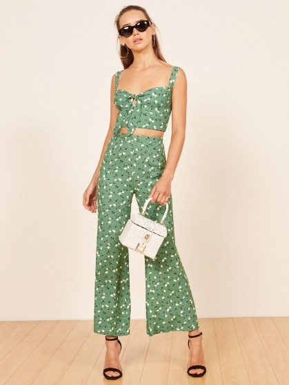Reformation Brandi Two Piece in Pico | green floral pant and crop top set | retro summer fashion - flipped