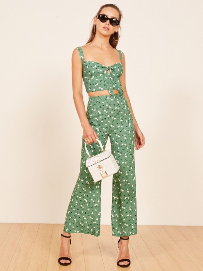 Reformation Brandi Two Piece in Pico | green floral pant and crop top set | retro summer fashion