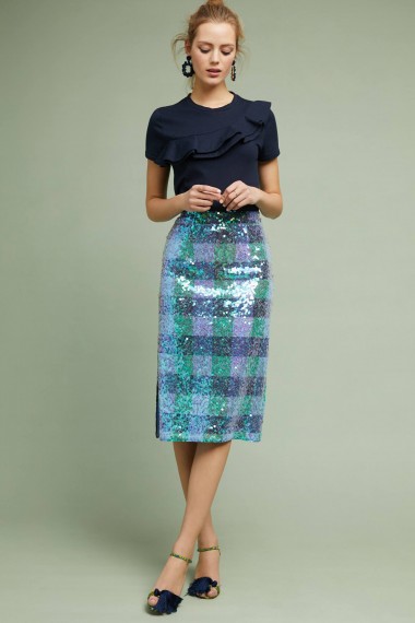 Maeve Brix Sequined Palette Skirt / shimmering blue pencil skirts