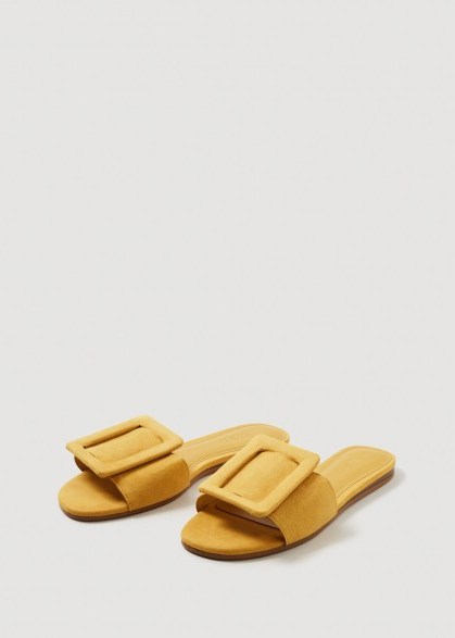 MANGO Buckle flat sandals | mustard yellow flats - flipped