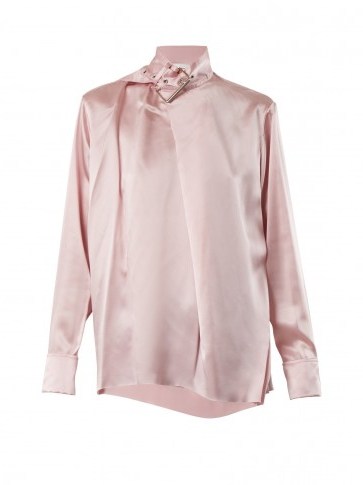 MARQUES’ALMEIDA Buckle-collar silk-satin top ~ blossom-pink high neck tops - flipped