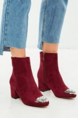 Missguided burgundy embellished toe ankle boots – dark red crystal boots