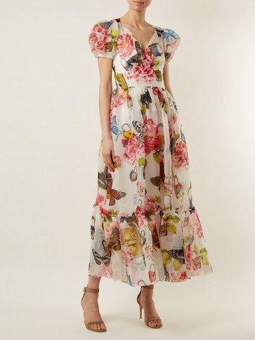 DOLCE & GABBANA Butterfly and padlock-print midi dress ~ beautiful Italian dresses - flipped