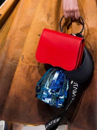 CALVIN KLEIN 205W39NYC LEATHER BAG W/ POUCH, POMPOM & LOGO BAND / designer handbags - flipped