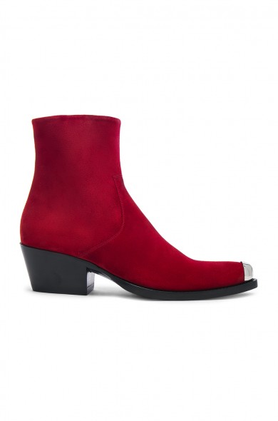CALVIN KLEIN 205W39NYC Suede Tex Chiara Ankle Boots / red steel cap toe western style boot