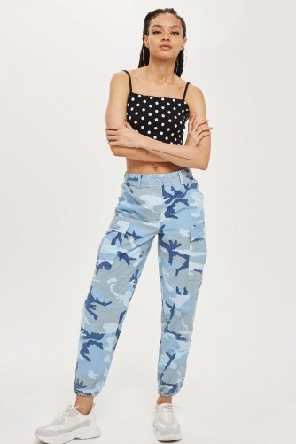 TOPSHOP Camo High Waist Combat Trousers / blue camouflage prints - flipped