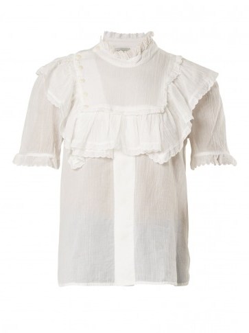 LEE MATHEWS Carly white ruffle-trimmed cotton top ~ romantic floaty summer tops - flipped