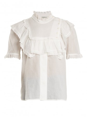 LEE MATHEWS Carly white ruffle-trimmed cotton top ~ romantic floaty summer tops