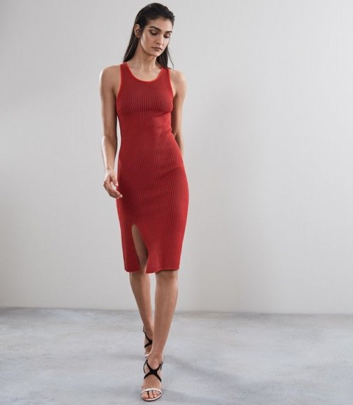 Reiss CHARLIE KNITTED RIB DRESS RED ~ fitted dresses - flipped