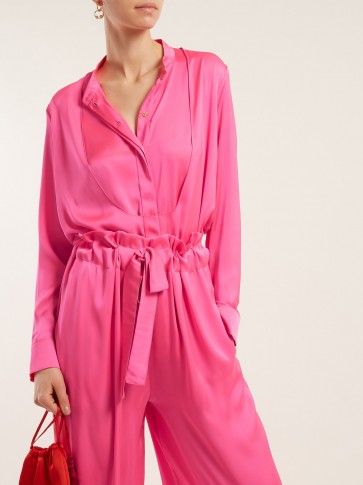 MAISON RABIH KAYROUZ Charmeuse bib-panel blouse ~ fluorescent-pink blouses