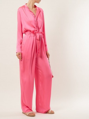 MAISON RABIH KAYROUZ Charmeuse paperbag-waist trousers ~ bright-pink ruffled waist evening pants - flipped