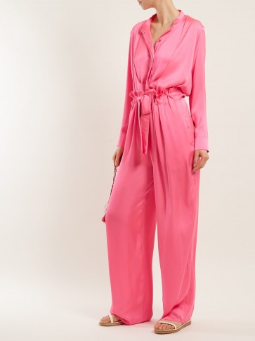 MAISON RABIH KAYROUZ Charmeuse paperbag-waist trousers ~ bright-pink ruffled waist evening pants