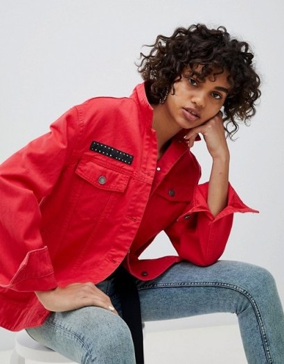 Cheap Monday Oversized Denim Jacket with Logo Label ~ red jackets - flipped
