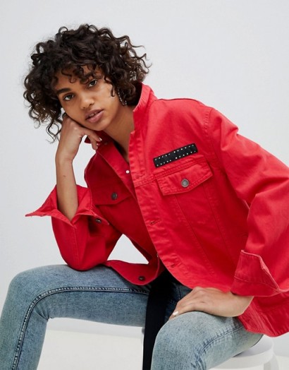 Cheap Monday Oversized Denim Jacket with Logo Label ~ red jackets