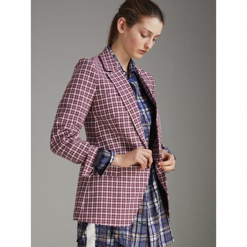 Burberry Check Cotton Tailored Jacket ~ smart burgundy checked jackets - flipped