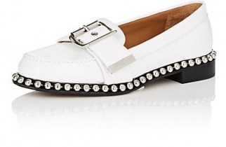 CHLOÉ Chain-Embellished Leather Loafers ~ white silver buckle slip-ons - flipped