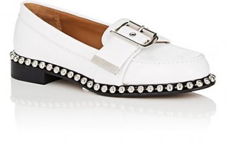 CHLOÉ Chain-Embellished Leather Loafers ~ white silver buckle slip-ons