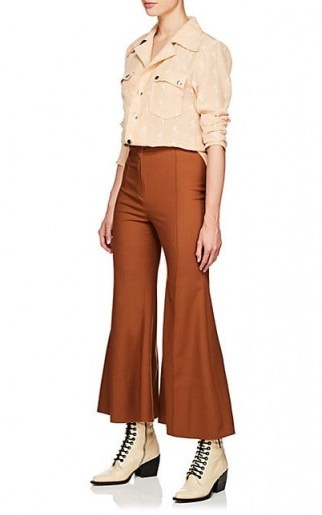 CHLOÉ Flared Stretch-Virgin Wool Trousers ~ brown cropped flares - flipped