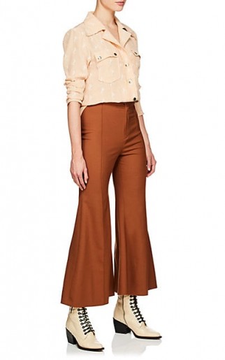 CHLOÉ Flared Stretch-Virgin Wool Trousers ~ brown cropped flares